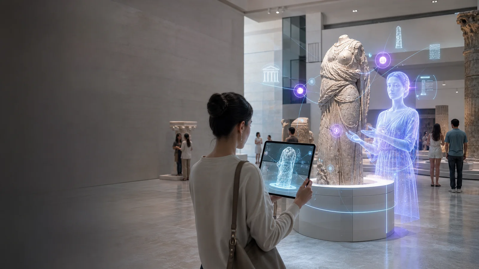 观众使用AR查看展品信息与虚拟讲解员